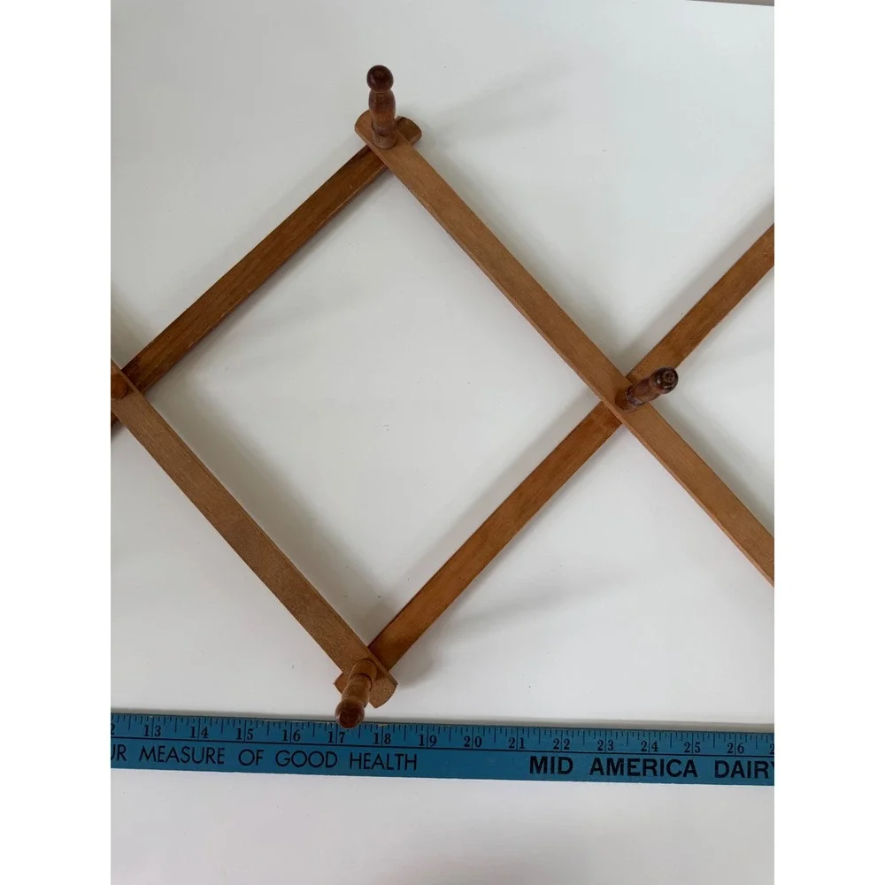 Vintage Wood Accordion Wall Rack Expandable 10 Peg Hat Coat Mug Rack Brown